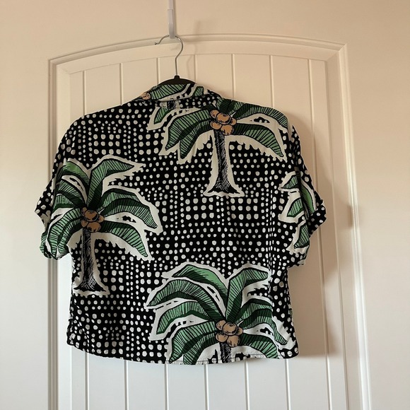 Palm Tree Print Summer Vacation Button Down Short Sleeve Shirt Black Size S - Picture 3 of 8